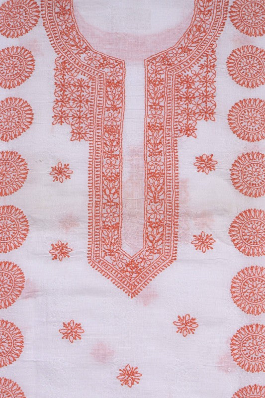 Ada Hand Embroidered White Linen Lucknowi Chikankari Unstitched Men's Kurta Piece A131029