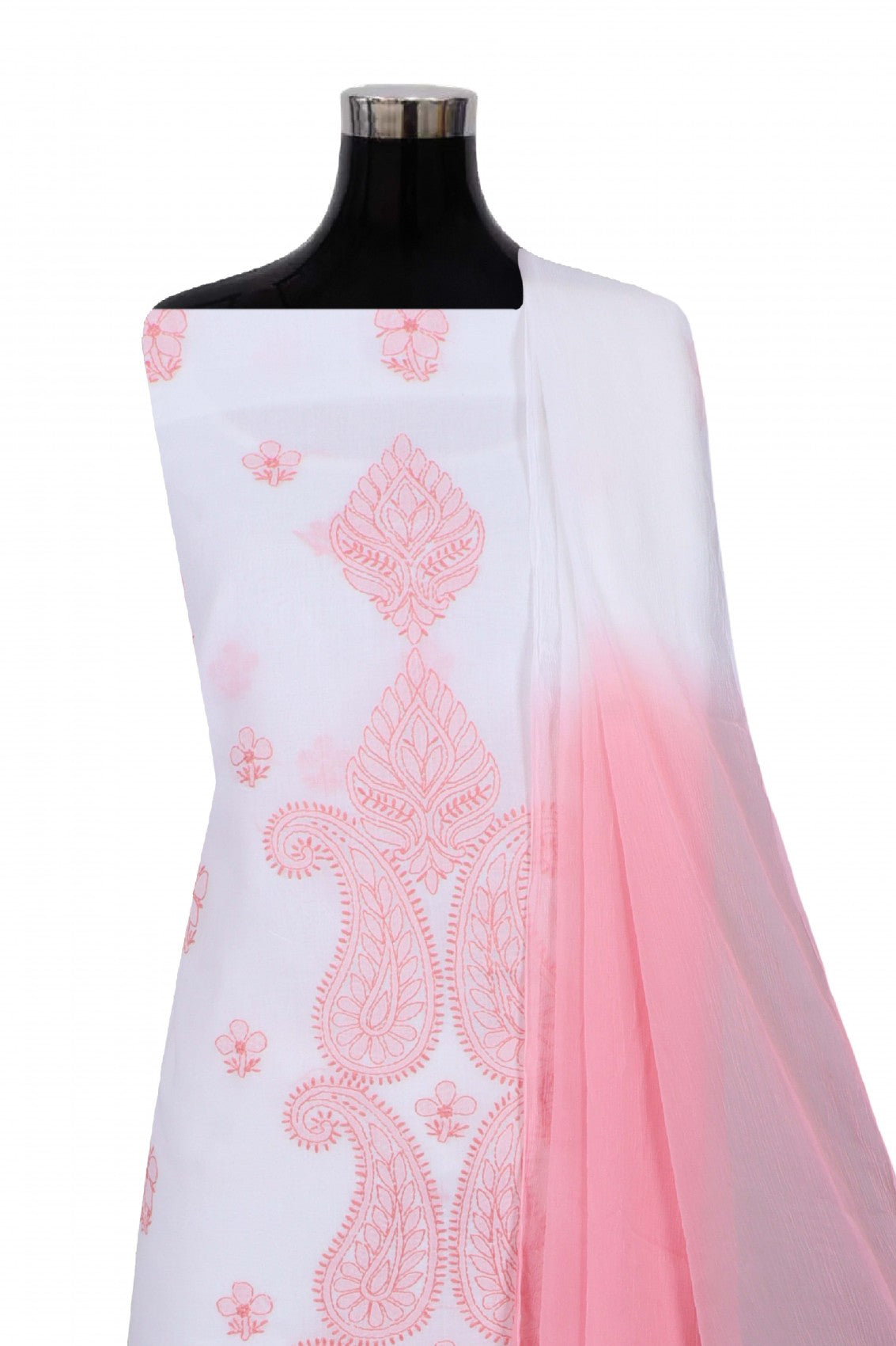 Ada Hand Embroidered White Cotton Lucknowi Chikankari Unstitched Suit Piece 01A215119