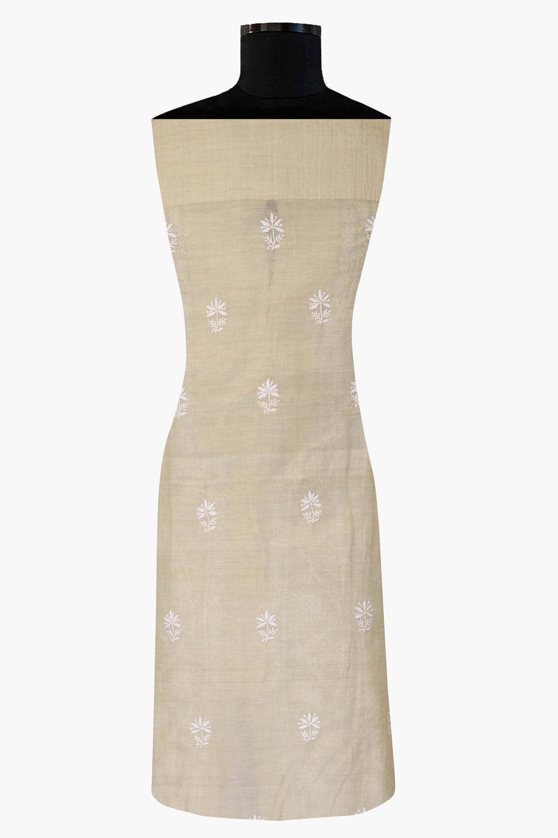 Ada Hand Embroidered Natural Fawn Tissue Lucknowi Chikankari Semi-stitched Kurta Dupatta Set A615495