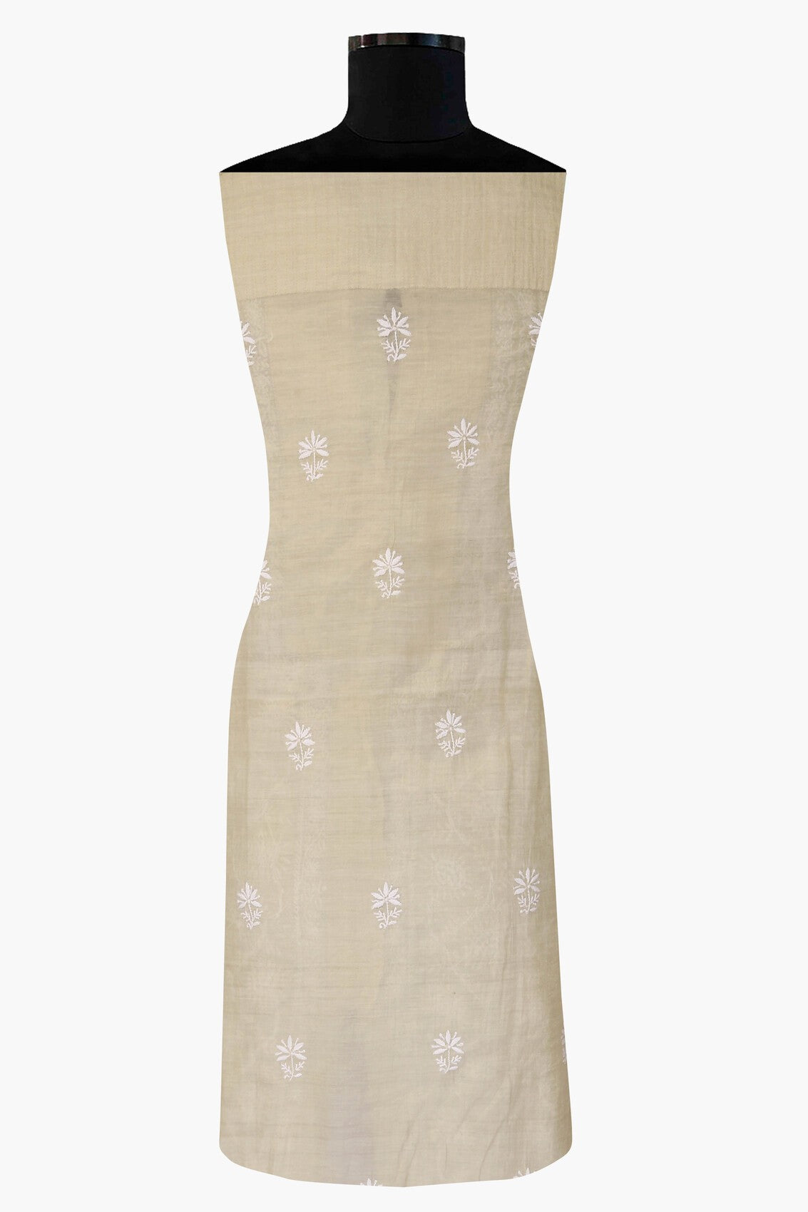 Ada Hand Embroidered Natural Fawn Tissue Lucknowi Chikankari Semi-stitched Kurta Dupatta Set A615495