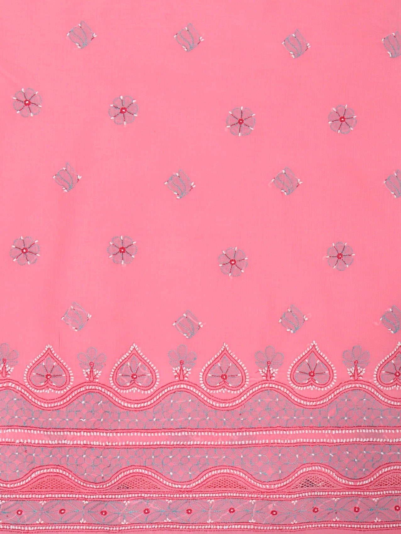 Ada Hand Embroidered Coral Pink Cotton Lucknowi Chikankari Unstitched Suit Piece 01A202426