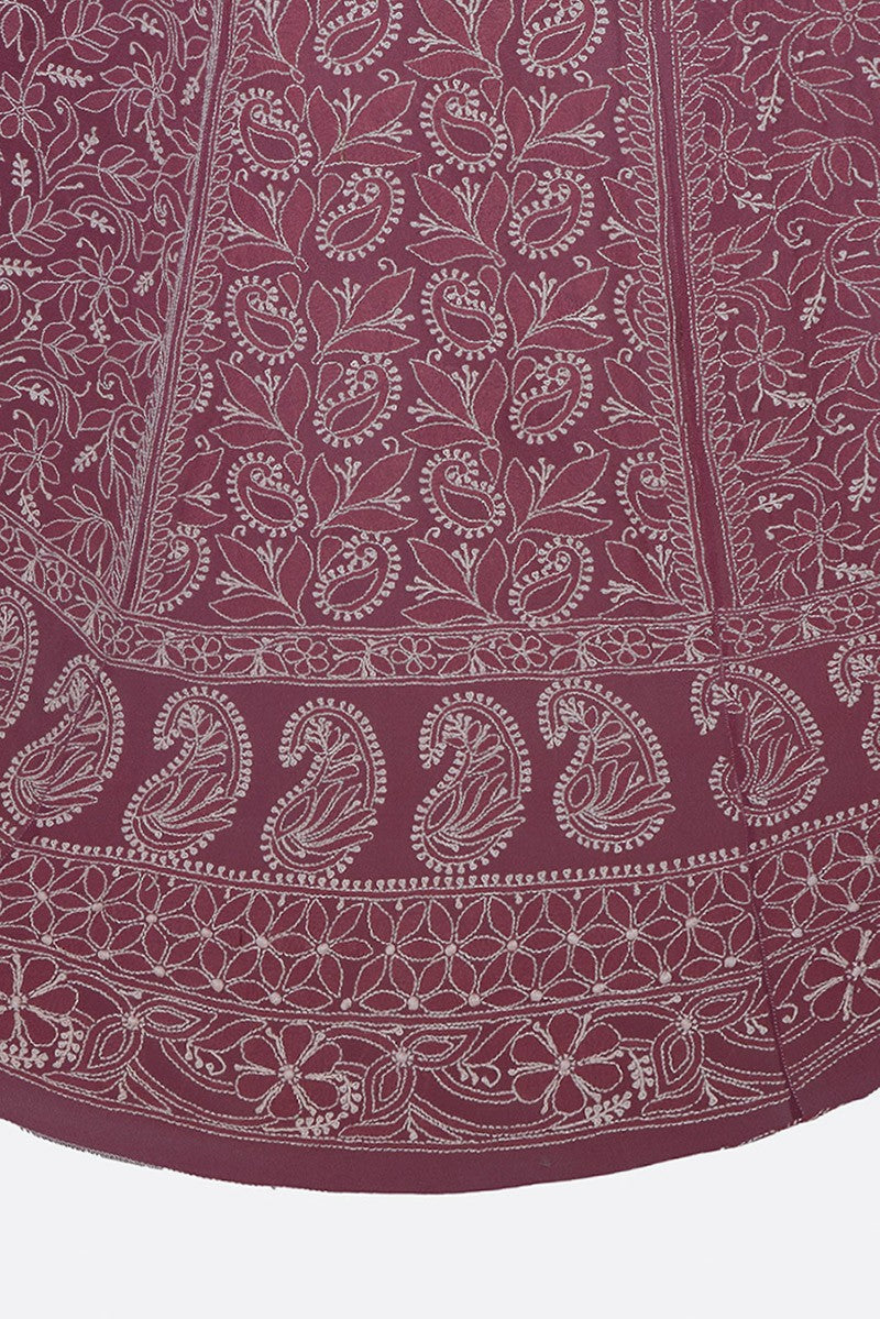 Ada Hand Embroidered Mulberry Purple Pure Georgette Lucknowi Chikankari Lehenga Skirt (only skirt) A484674