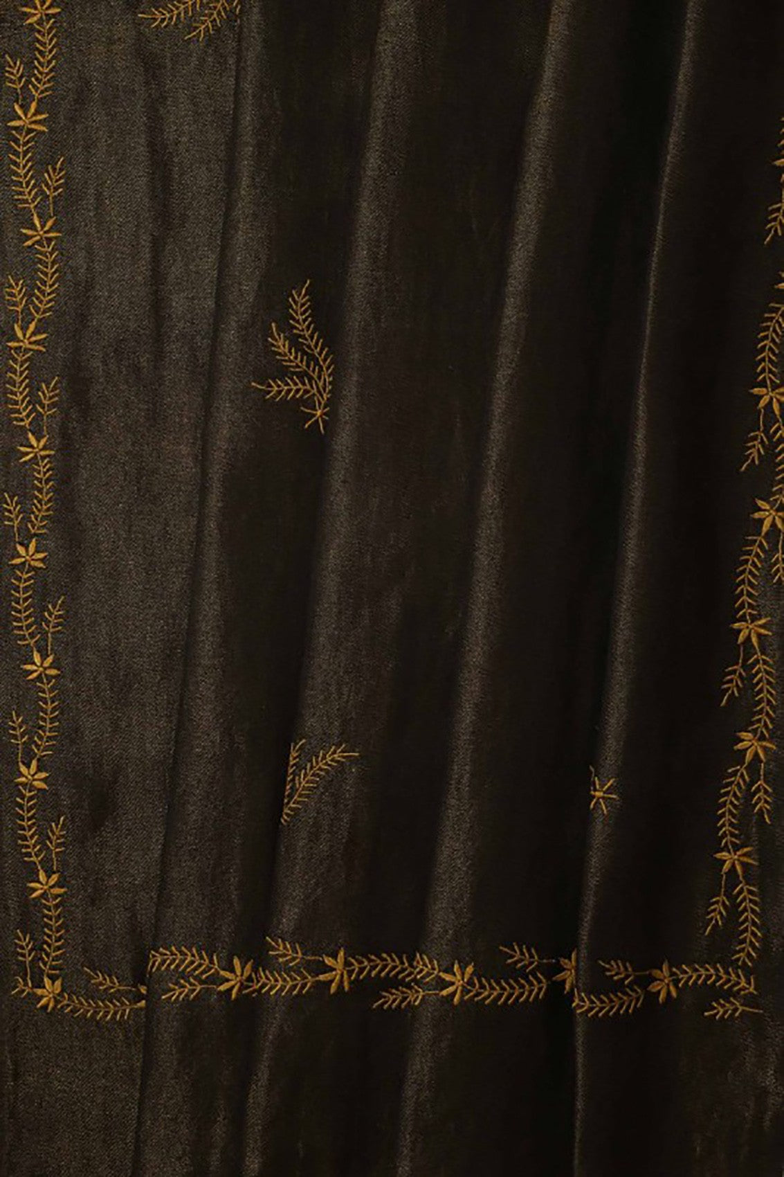 Ada Hand Embroidered Golden Black Pashmina Lucknowi Chikankari Woolen Stole A244508