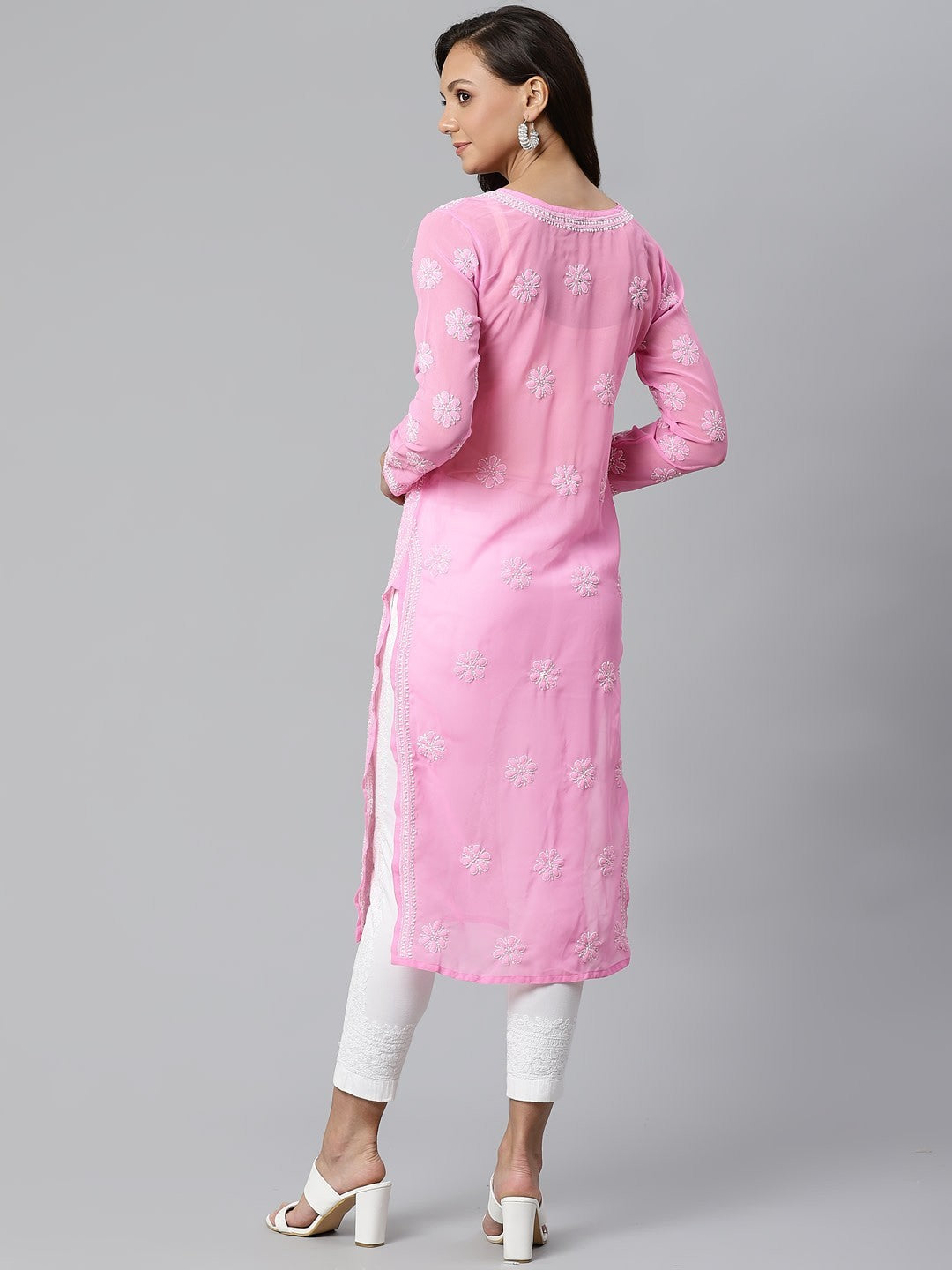 Ada Hand Embroidered Pink Georgette Lucknowi Chikankari Kurta with Palazzo Set A100404