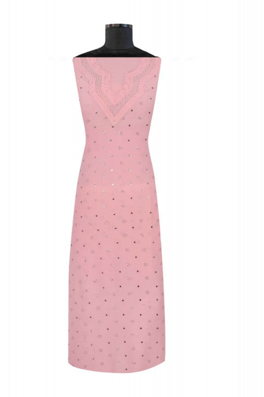 Ada Hand Embroidered Pink Georgette Lucknowi Chikan Unstitched Kurta Piece With Muqaish Work A359567