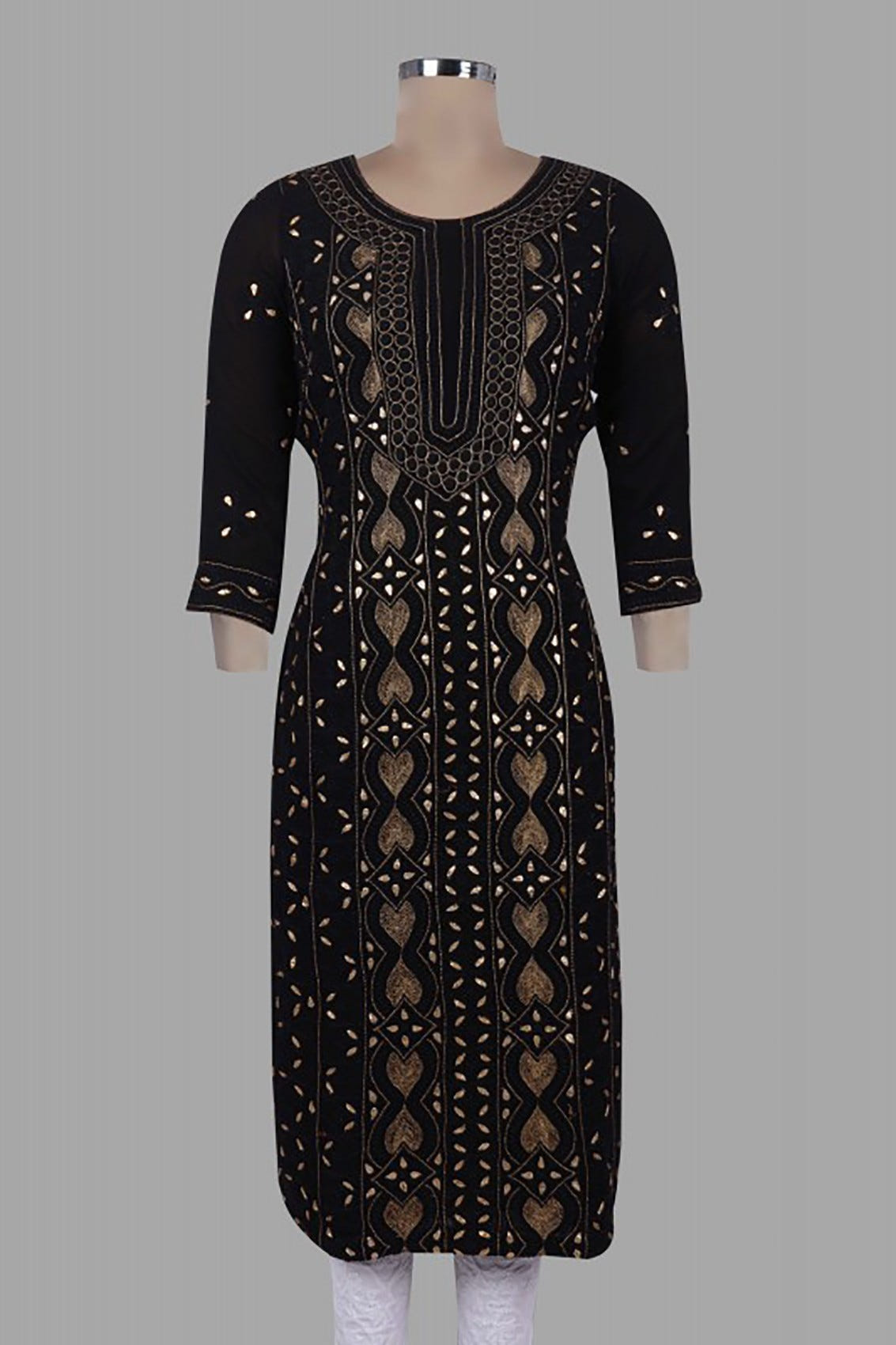 Ada Hand Embroidered Black Georegette Lucknowi Chikankari Unstitched Kurta Dupatta Set with Zari Work A607105