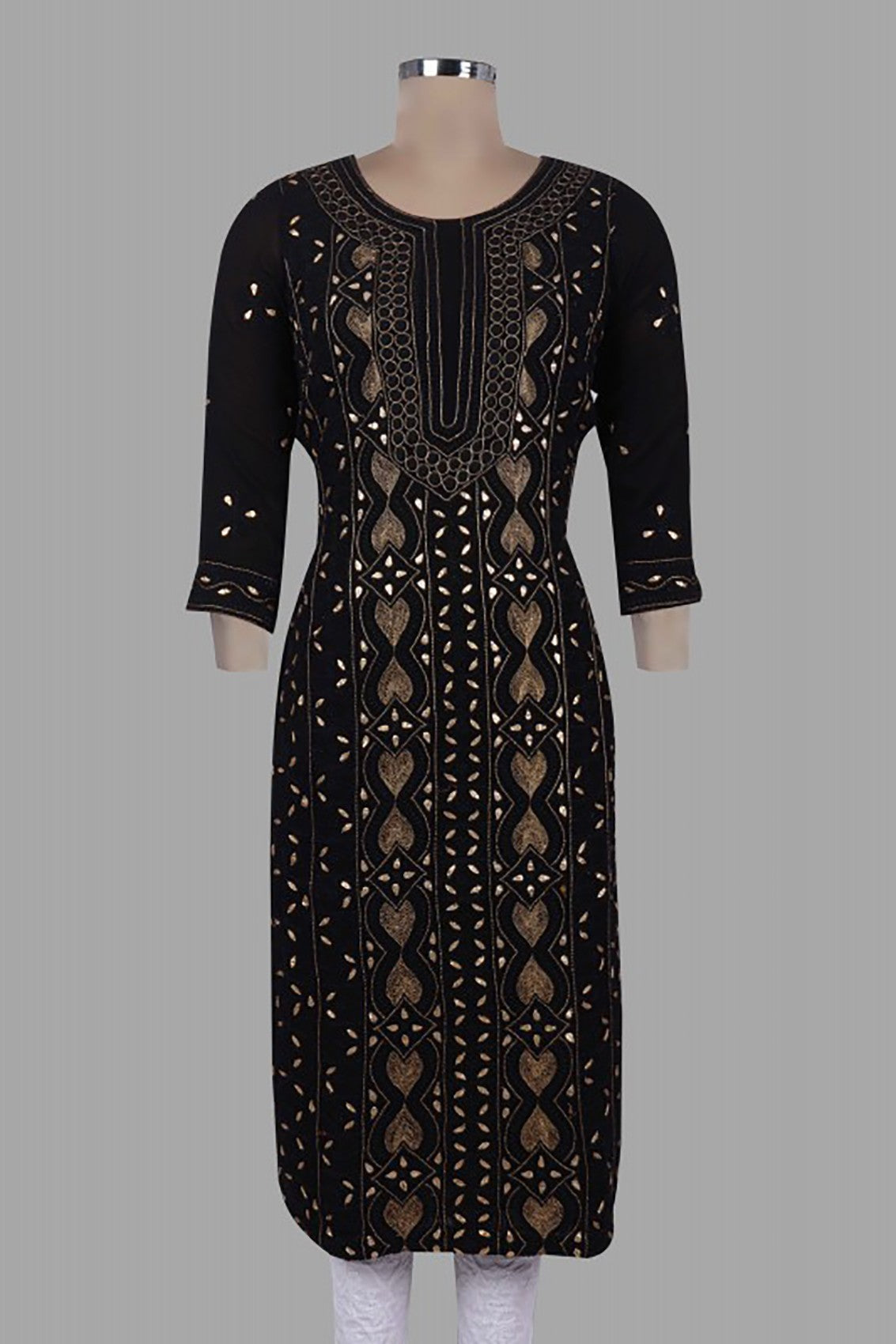 Ada Hand Embroidered Black Georegette Lucknowi Chikankari Unstitched Kurta Dupatta Set with Zari Work A607105