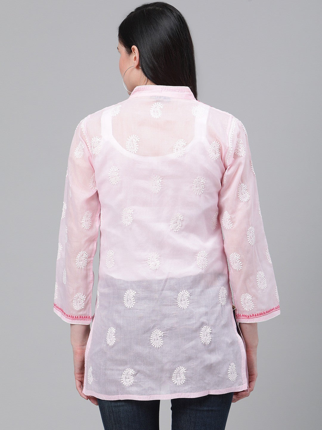 Ada Hand Embroidered Pink Cotton Lucknow Chikan Kurti-A261087