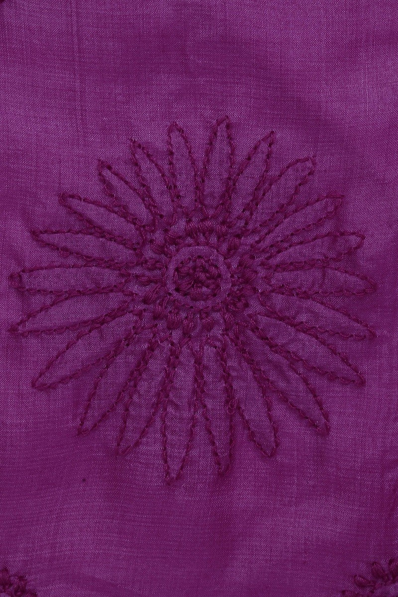 Ada Hand Embroidered Magenta Tusser Silk Lucknowi Chikankari Saree With Blouse- A525189