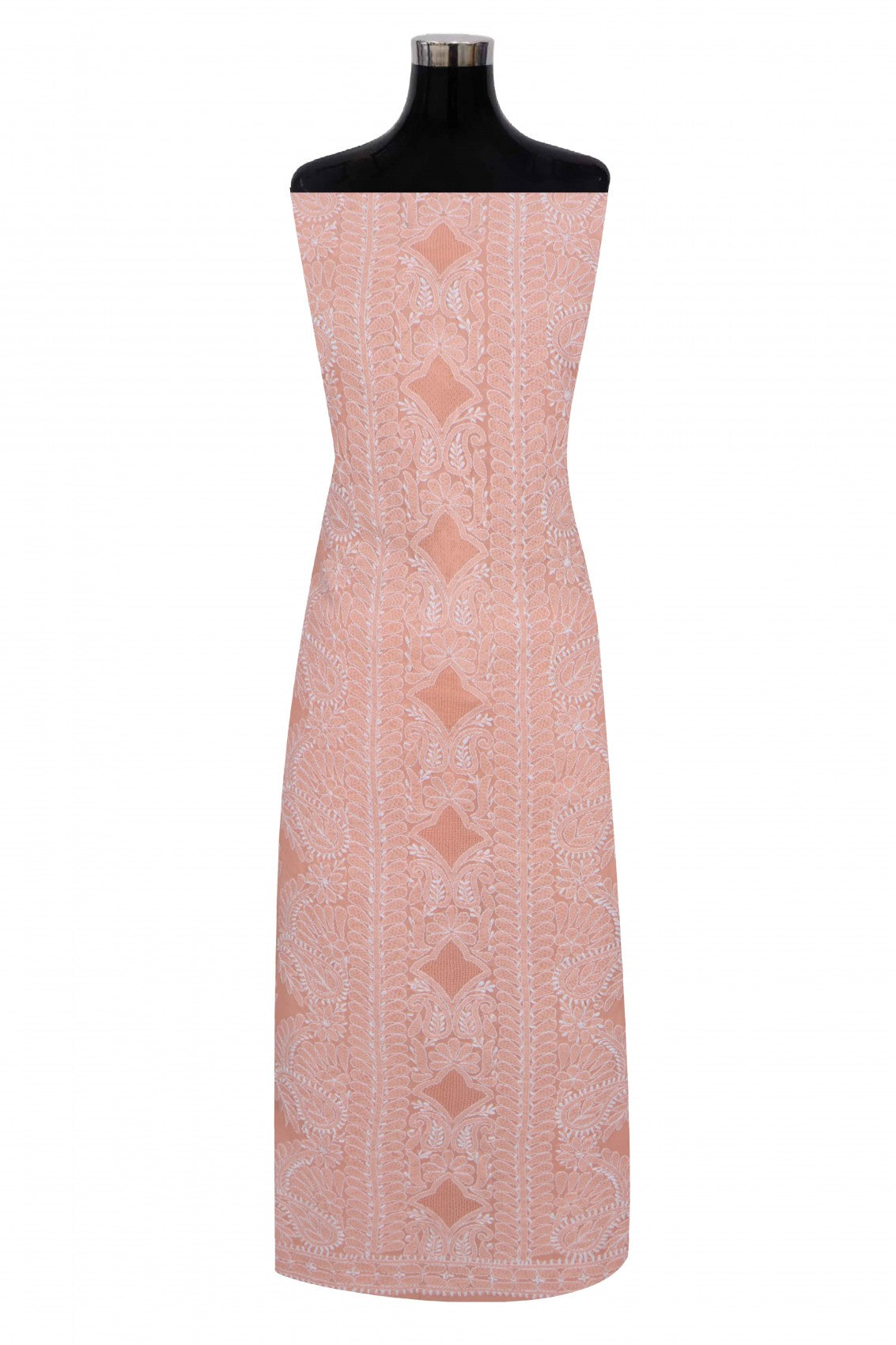 Ada Hand Embroidered Peach Cotton Lucknowi Chikankari Unstitched Suit Piece 01A272282