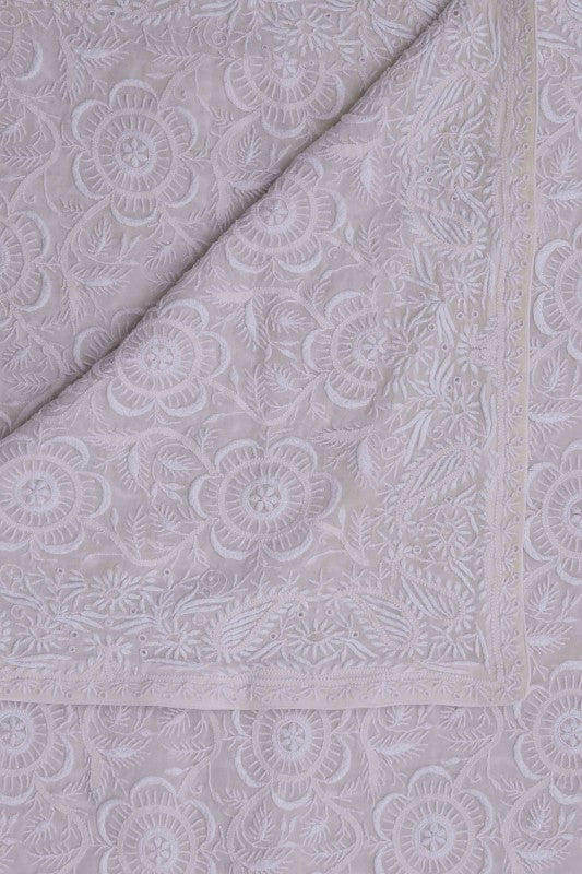 Ada Hand Embroidered White Pure Georgette Lucknowi Chikankari Dupatta - A210077