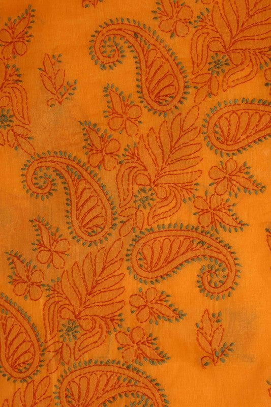 Ada Hand Embroidered Mustard Cotton Lucknowi Chikan Unstitched Suit Piece-A211154