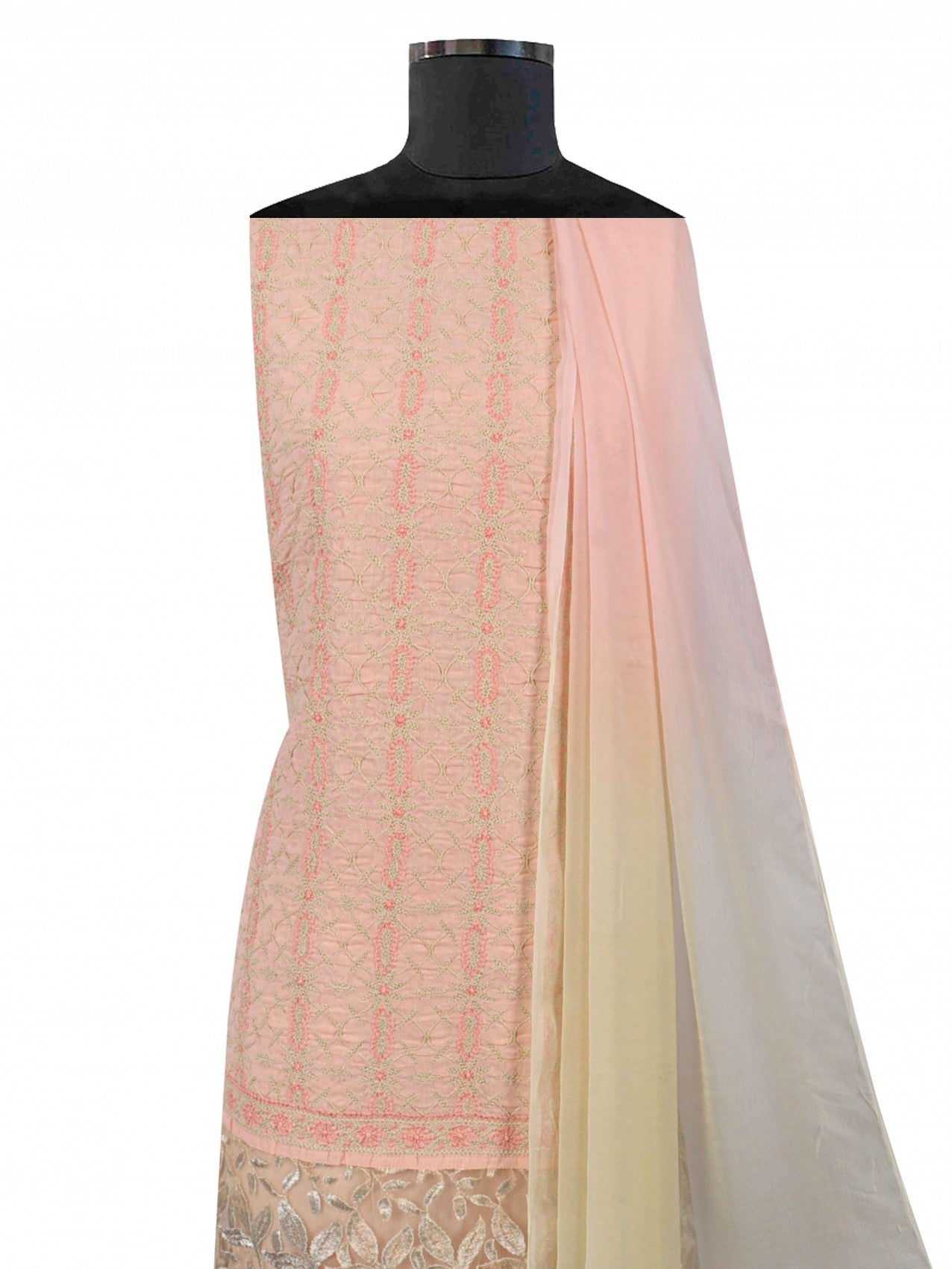 Ada Hand Embroidered Peach Cotton Lucknowi Chikankari Unstitched Suit Piece With Zari Work A466977