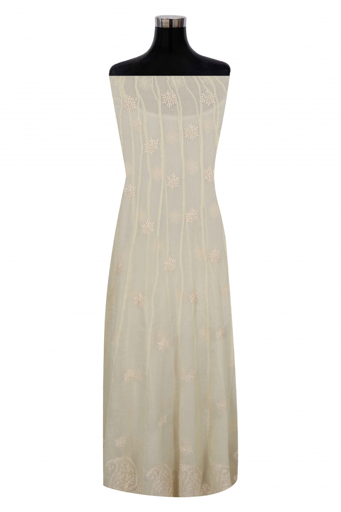 Ada Hand Embroidered ivory white Net Lucknowi Chikakari Semi-Stitched Anarkali Kurta A623179