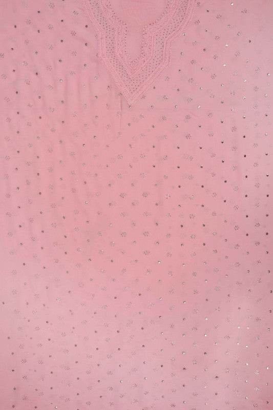 Ada Hand Embroidered Pink Georgette Lucknowi Chikan Unstitched Kurta Piece With Muqaish Work A359567