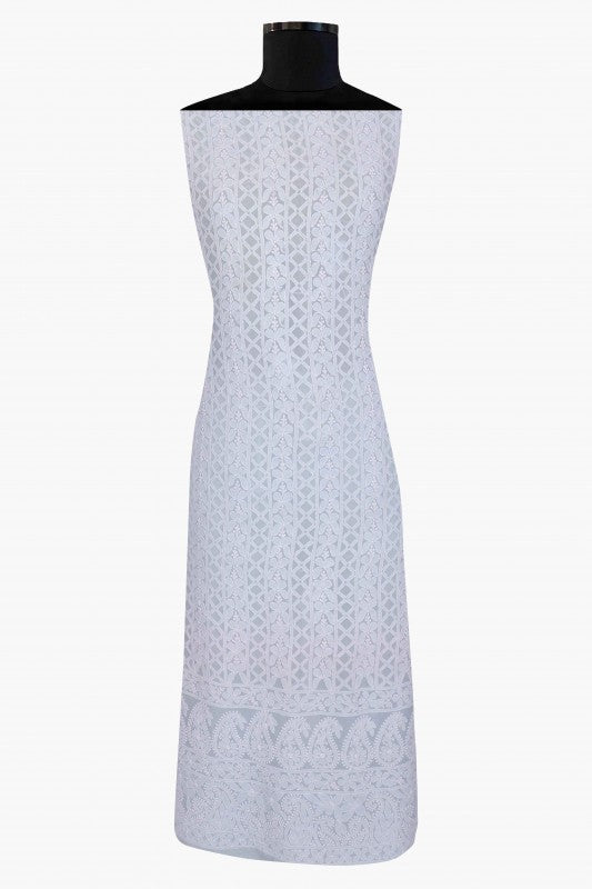 Ada Hand Embroidered Sky Blue Pure Georgette Lucknowi Chikan Unstitched Kurta Piece A85817
