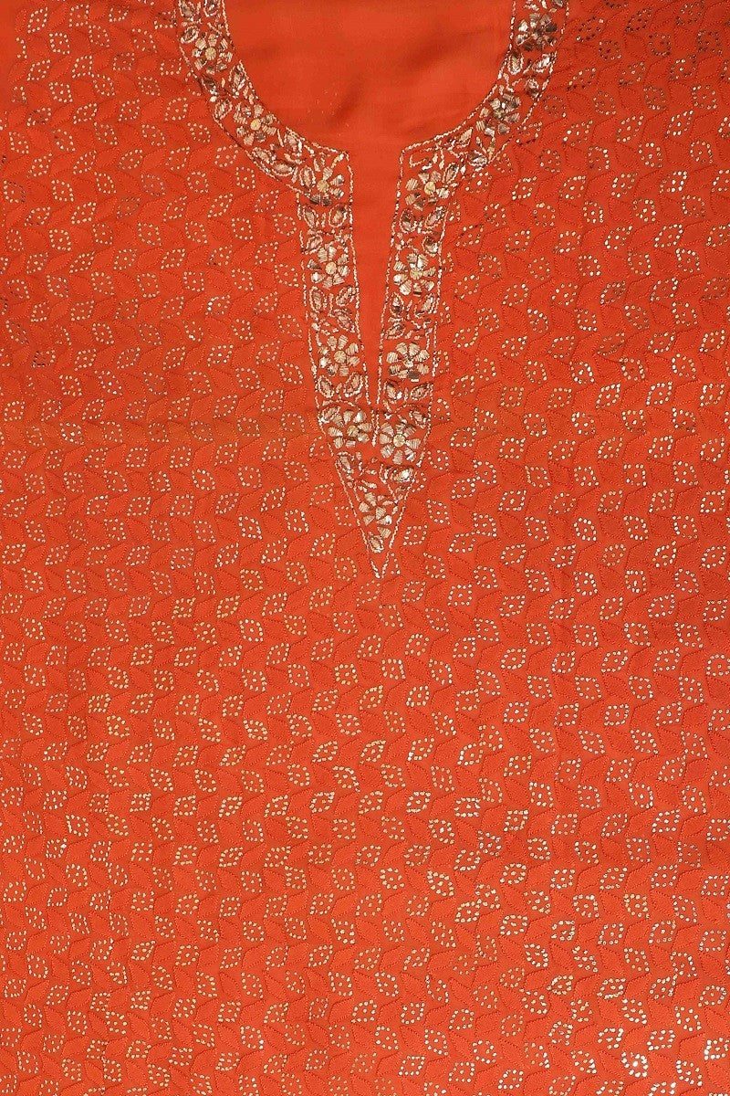 Ada Hand Embroidered Rust Georgette Lucknowi Chikankari Unstitched Kurta Piece With Muqaish Work A621751