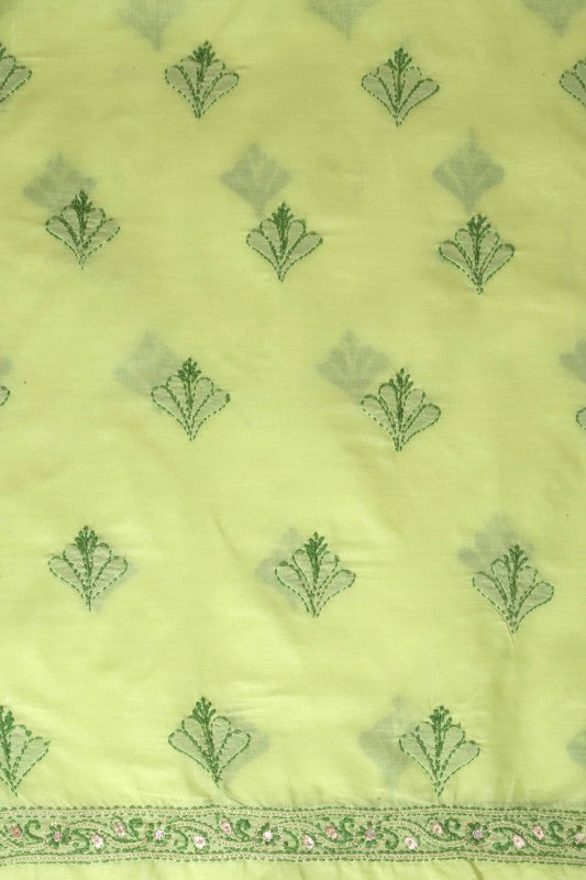 Ada Hand Embroidered Lime Green Cotton Lucknowi Chikan Unstitched Kurta Piece With Gota Patti Work- A268319