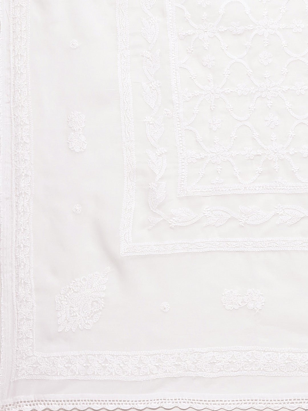Ada Hand Embroidered White Cotton Lucknowi Chikankari Dupatta A511125
