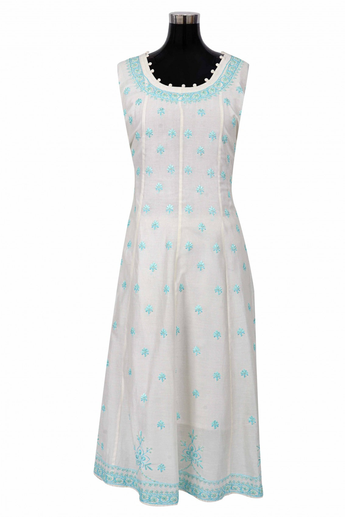 Ada Hand Embroidered Off White Silk Lucknowi Chikankari Semi-Stitched Anarkali Kurta Piece A422554