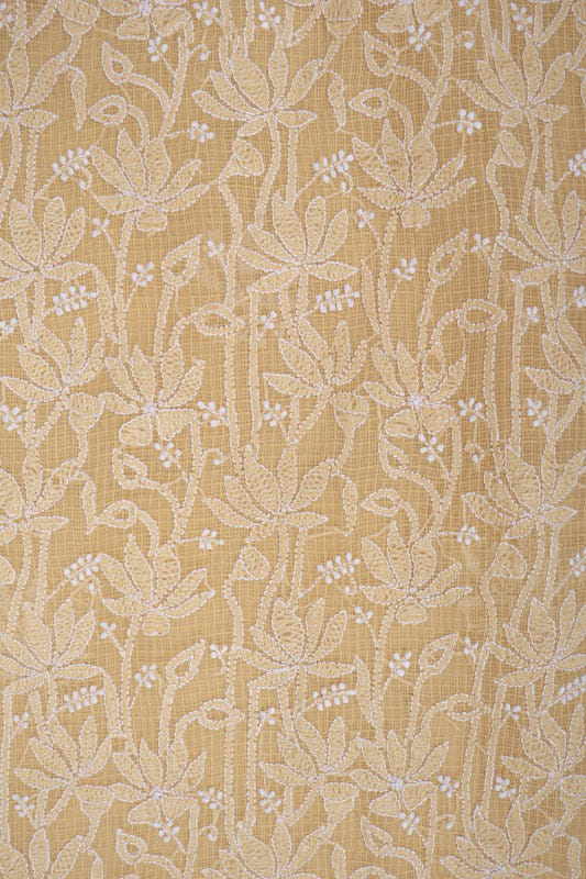Ada Hand Embroidered Beige Kota Lucknowi Chikankari Unstitched Kurta Dupatta Set 01A160500