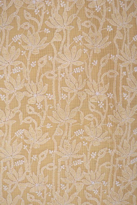 Ada Hand Embroidered Beige Kota Lucknowi Chikankari Unstitched Kurta Dupatta Set 01A160500