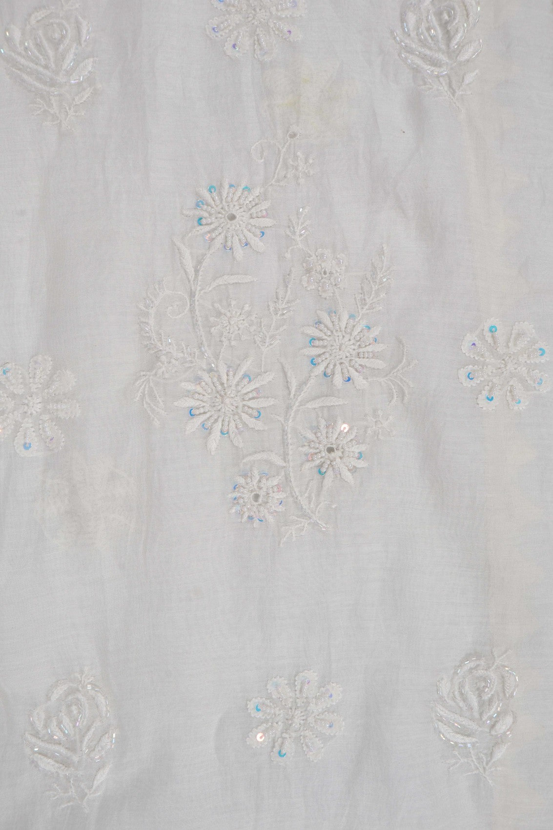 Ada Hand Embroidered Off White Chanderi Lucknowi Chikankari Unstitched Kurta Dupatta Set With Cutdana Work 01A260035
