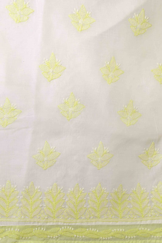 Ada Hand Embroidered Lemon Cotton Lucknowi Chikan Semi-stitched Suit Piece- A579191