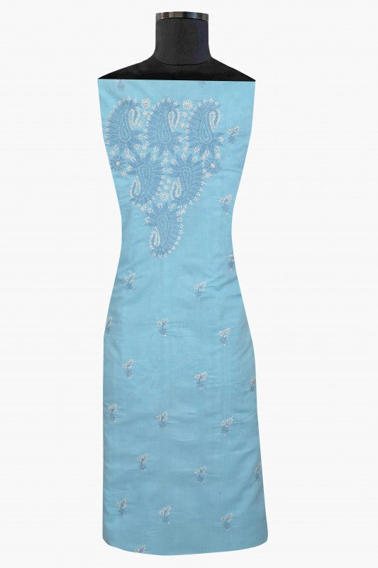 Ada Hand Embroidered Blue Cotton Lucknowi Chikan Unstitched Suit Piece A622466