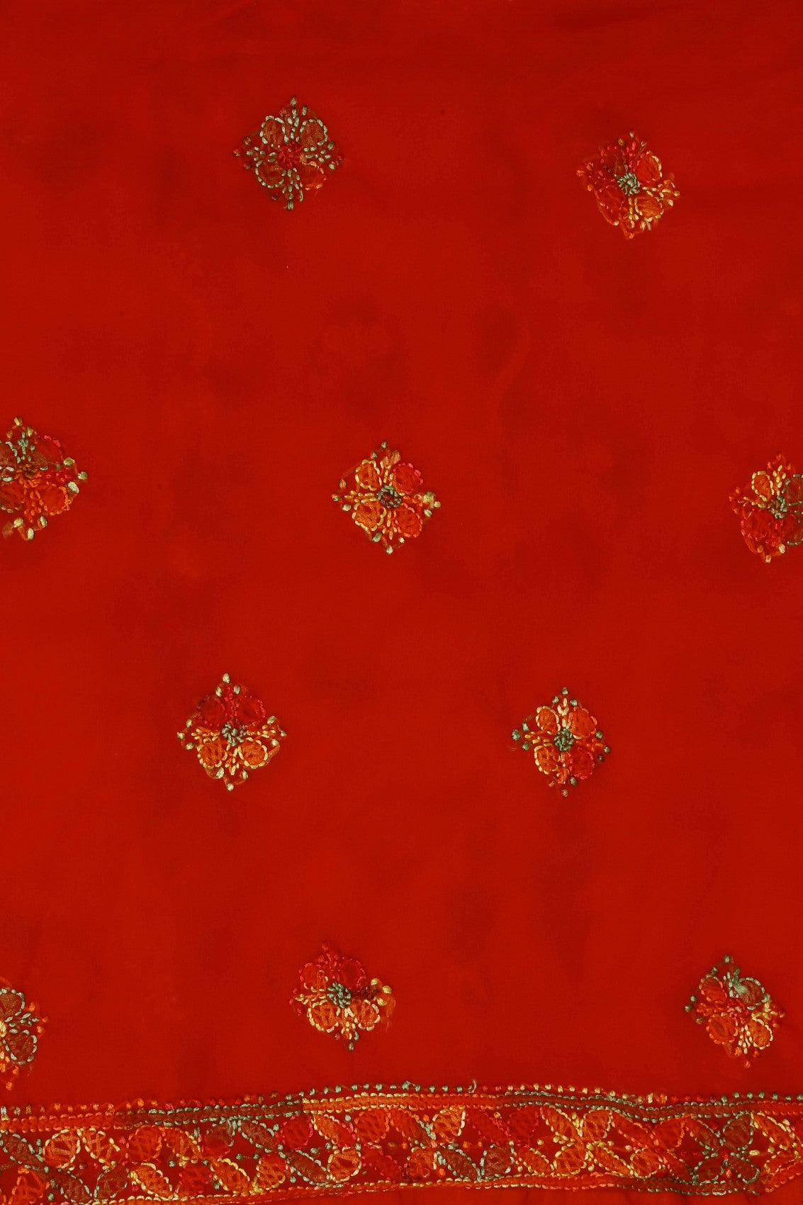 Ada Hand Embroidered Red Georgette Lucknowi Chikankari Unstitched Suit Piece A211171