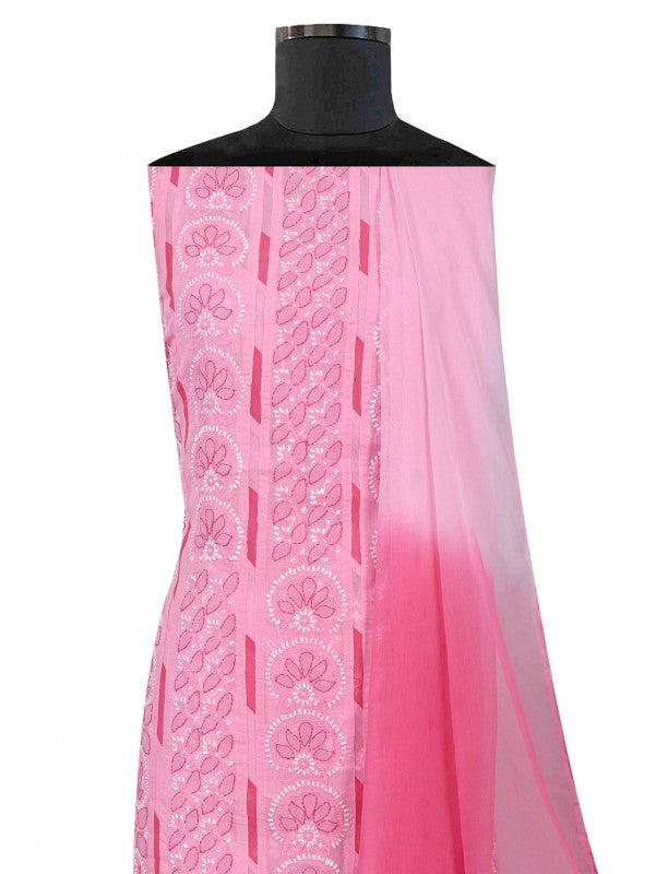 Ada Hand Embroidered Pink Cotton Lucknowi Chikankari Unstitched Suit Piece 01A106148