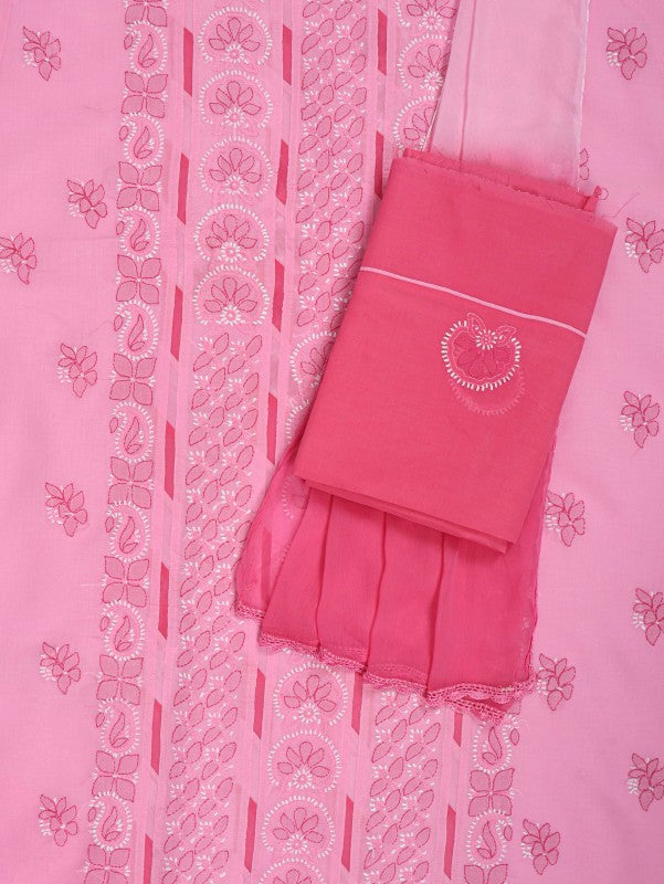 Ada Hand Embroidered Pink Cotton Lucknowi Chikankari Unstitched Suit Piece 01A106148