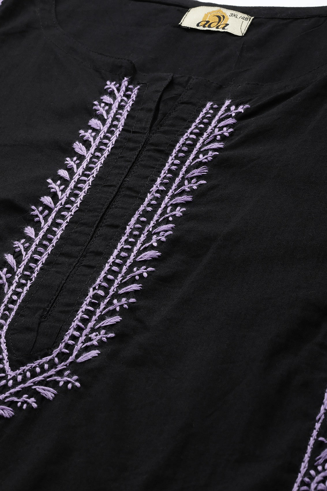Ada Hand Embroidered Black Cotton Lucknowi Chikankari Straight Kurta A411394
