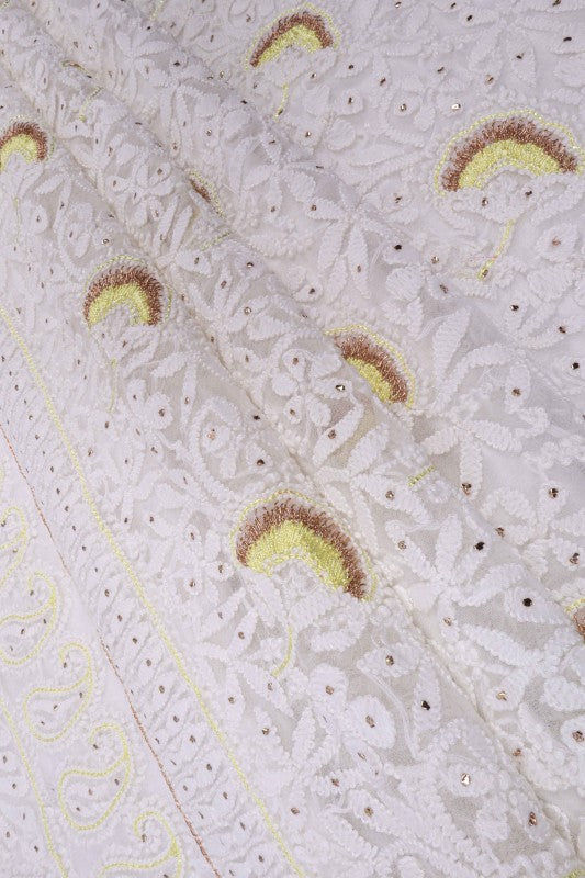 Ada Hand Embroidered White Georgette Lucknowi Chikankari Unstitched Suit Piece With Muqaish Work A423665