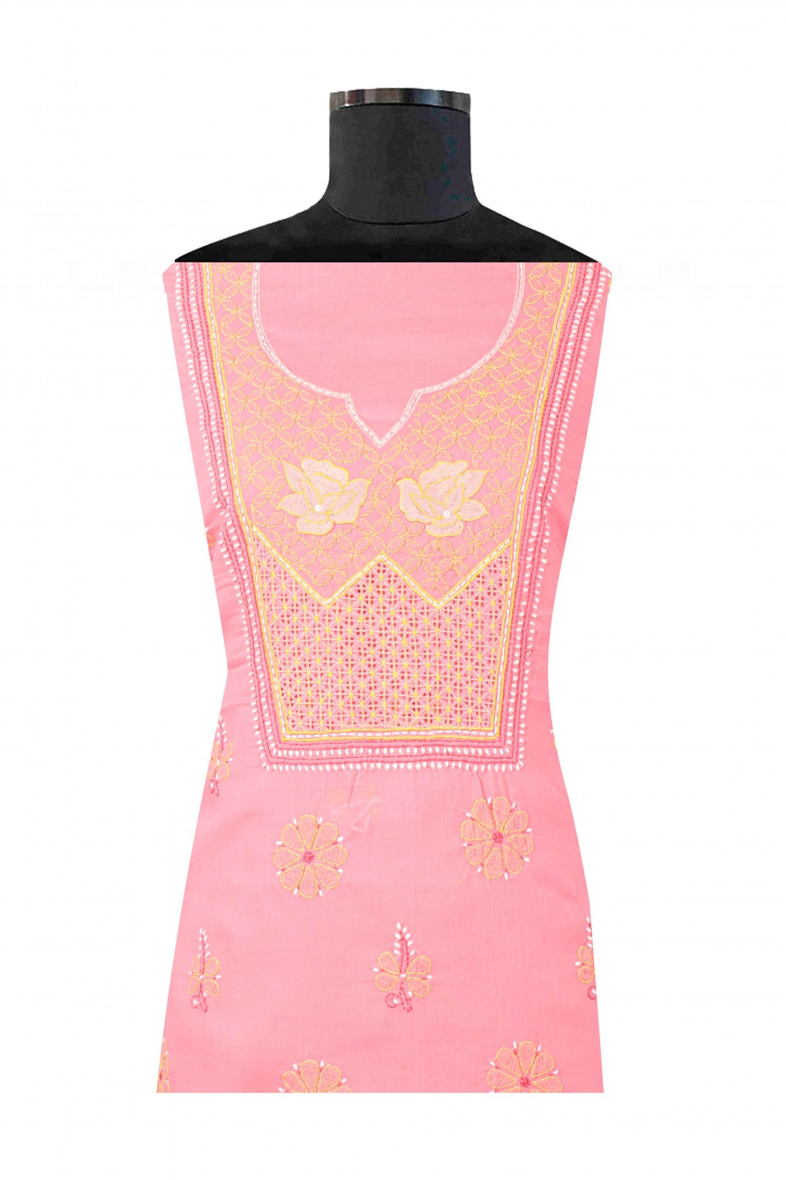 Ada Hand Embroidered Peach Cotton Lucknowi Chikankari Unstitched Suit Piece A610094