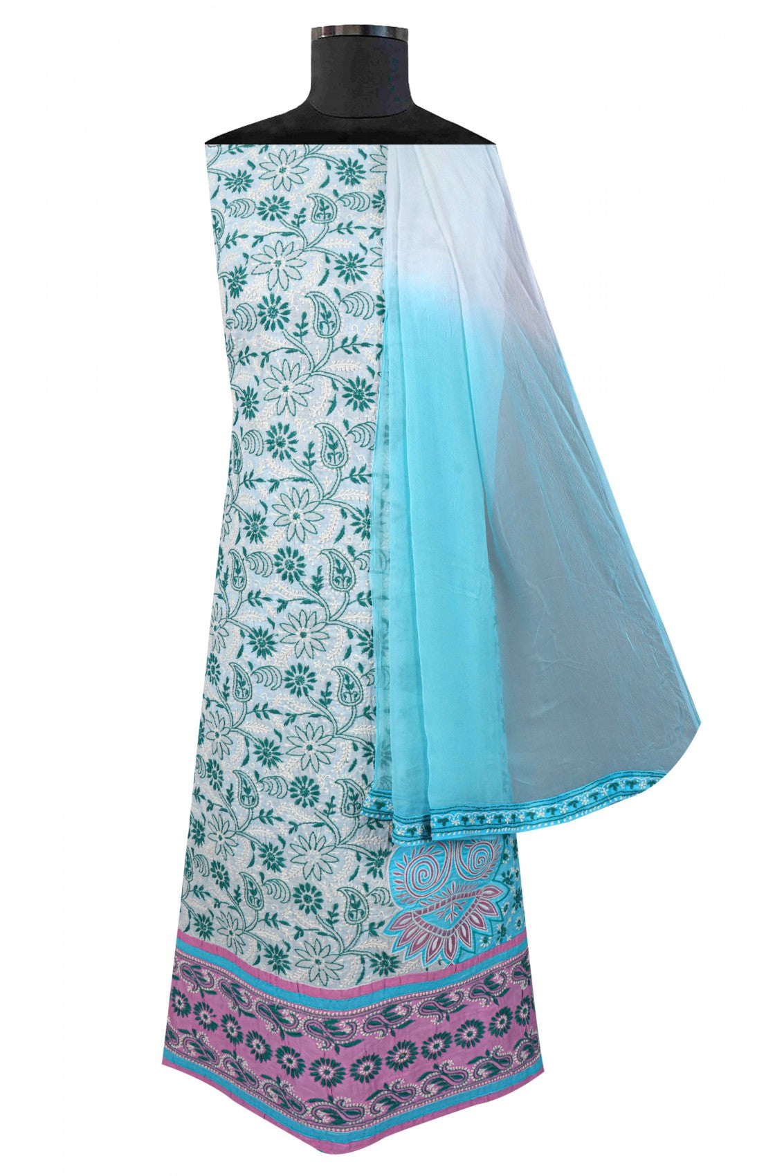 Ada Hand Embroidered White Cotton Lucknowi Chikankari Unstitched Suit Piece A10757