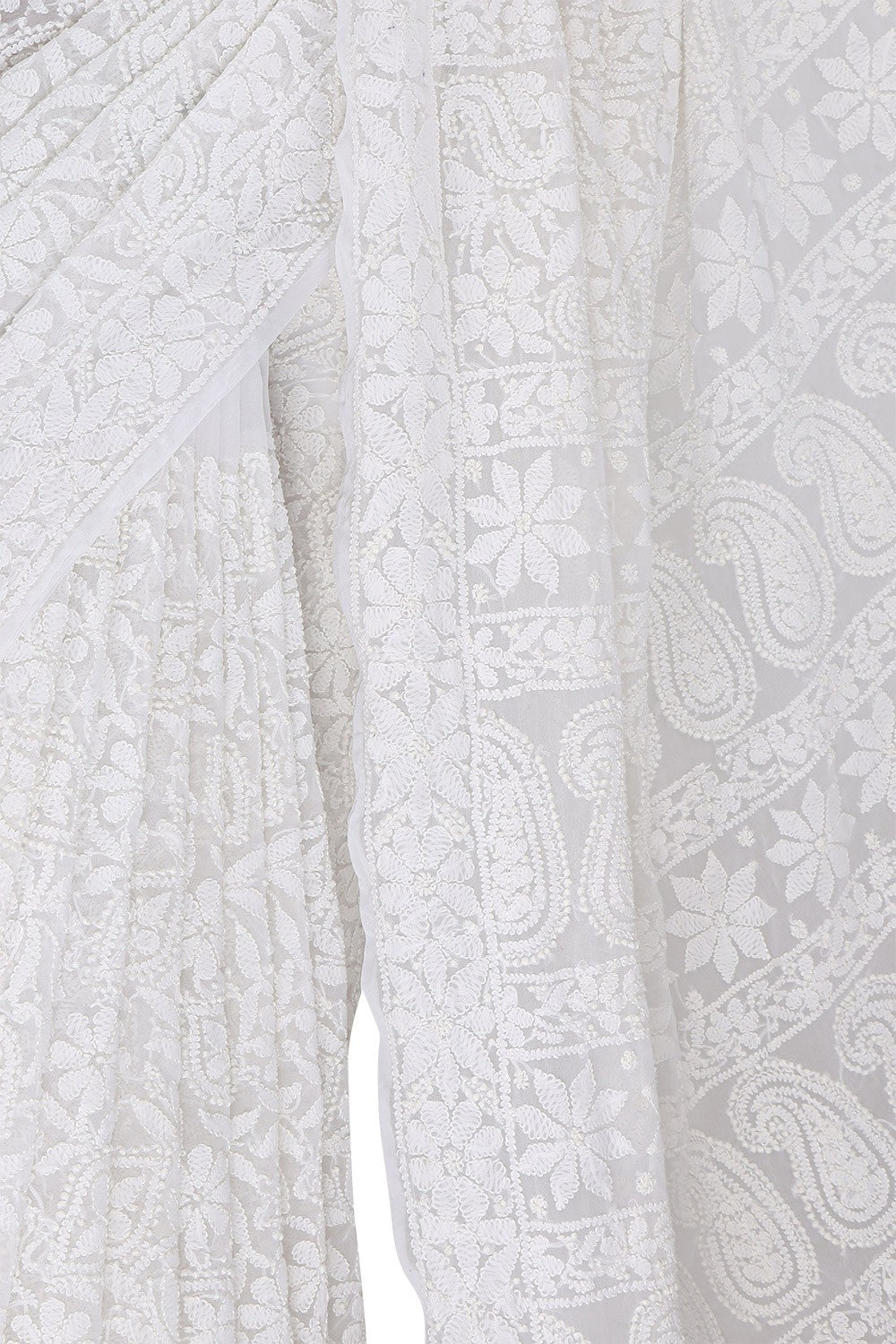 Ada Hand Embroidered White Georgette Lucknowi Chikankari Saree With Blouse A588582