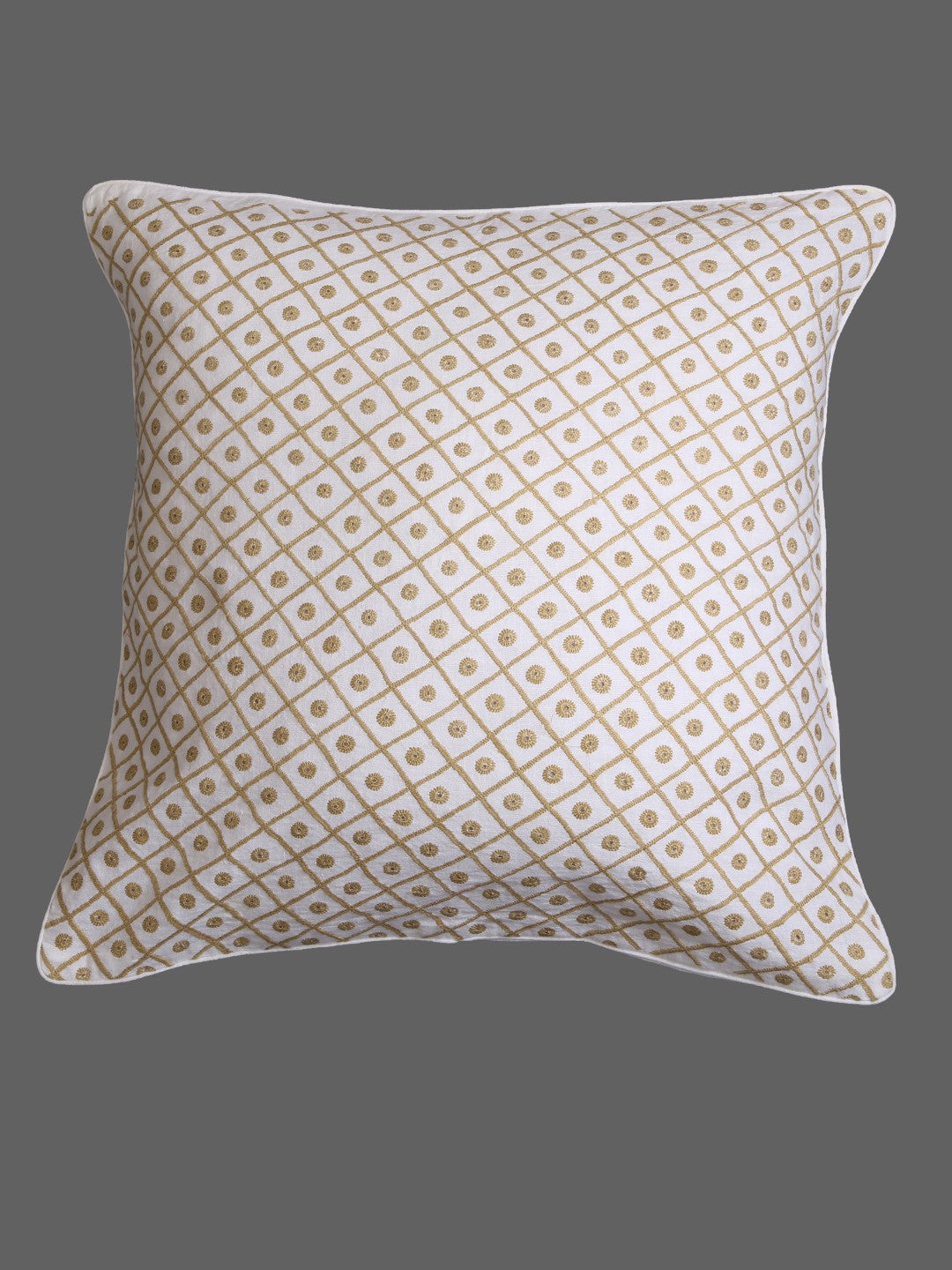 Ada Hand Embroidered White Khadi Lucknowi Chikankari Cushion Cover A011106