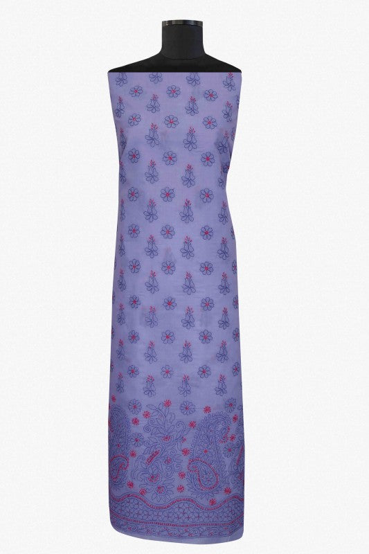 Ada Hand Embroidered Mauve Cotton Lucknowi Chikan Unstitched Suit Piece–A100252