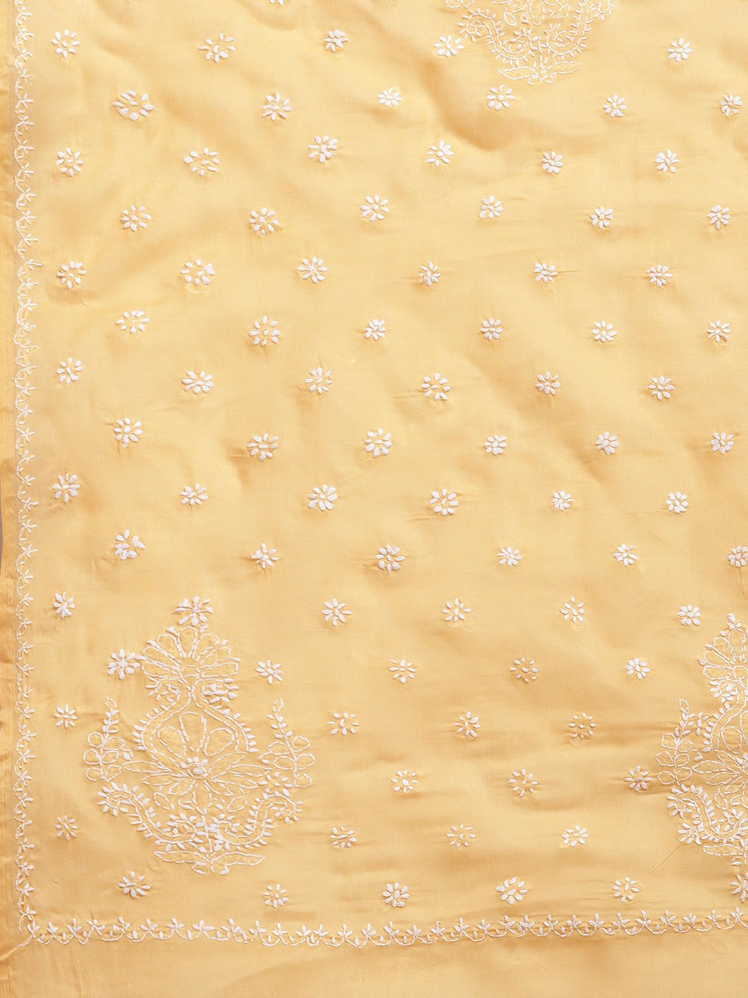 Ada Hand Embroidered Fawn Cotton Lucknow Chikan Saree with Blouse  A100133