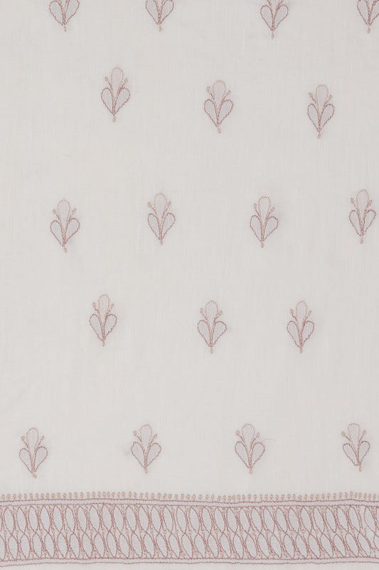 Ada Hand Embroidered Cream Chanderi Lucknowi Chikan Unstitched Kurta Dupatta Set  A586571