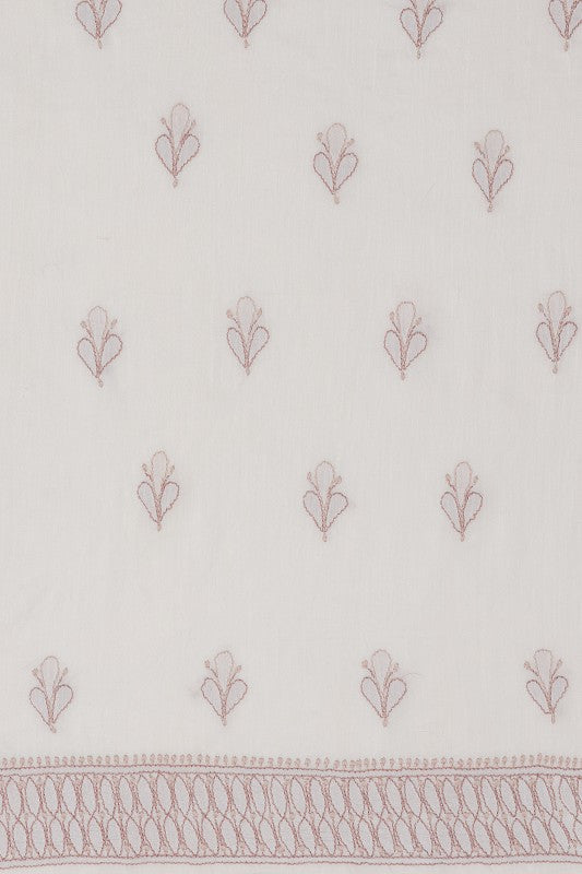 Ada Hand Embroidered Cream Chanderi Lucknowi Chikan Unstitched Kurta Dupatta Set  A586571