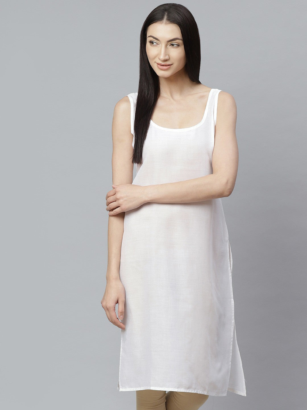 Ada Lemon and White Cotton Long Slips Combo of 2  A307683.