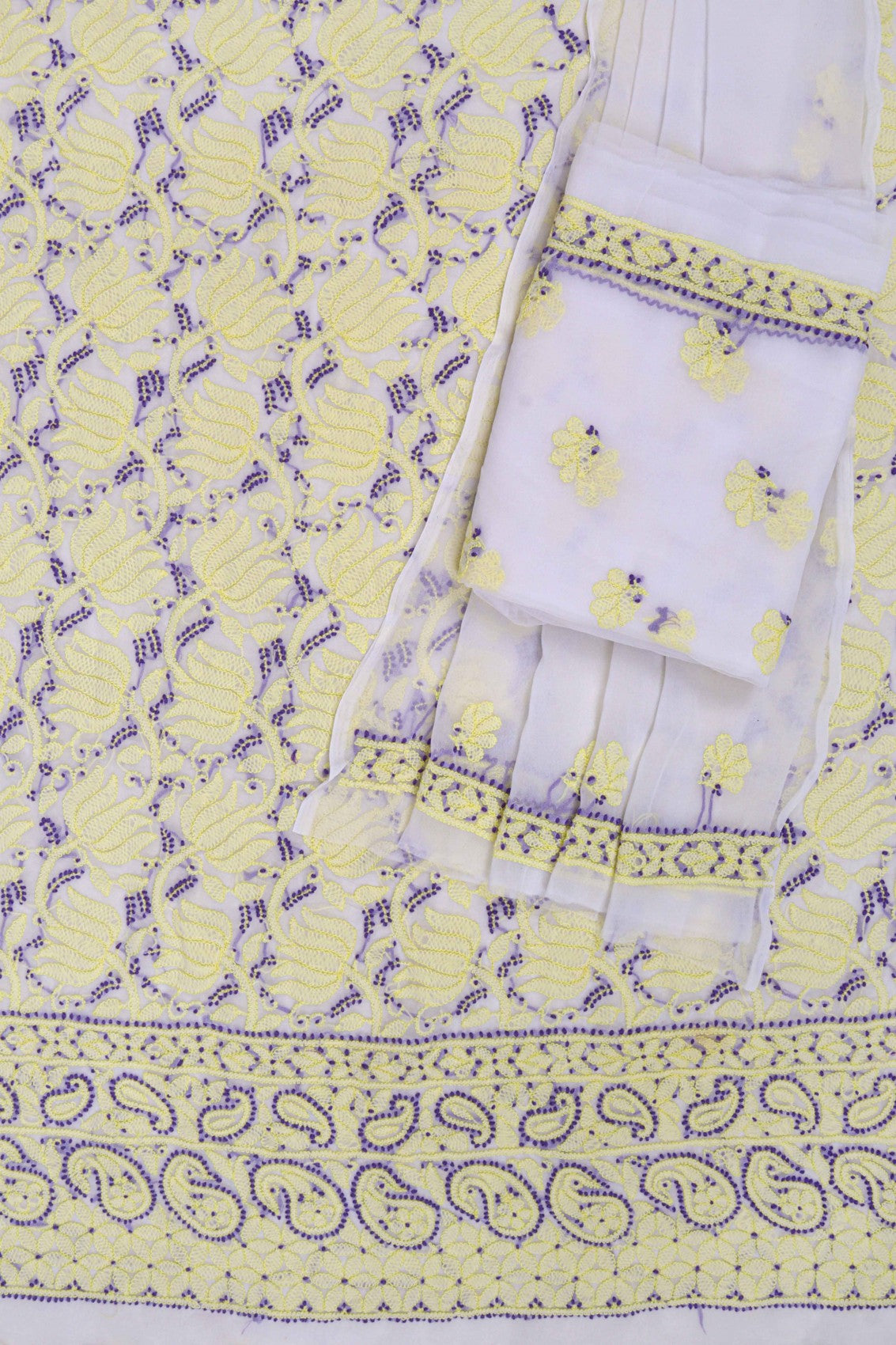 Ada Hand Embroidered White Georgette Lucknowi Chikankari Unstitched Suit Piece 01A24375