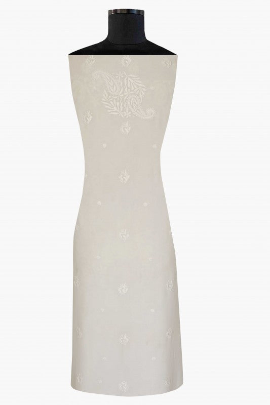 Ada Hand Embroidered White Georgette Chikan Unstitched Kurta Piece A609340