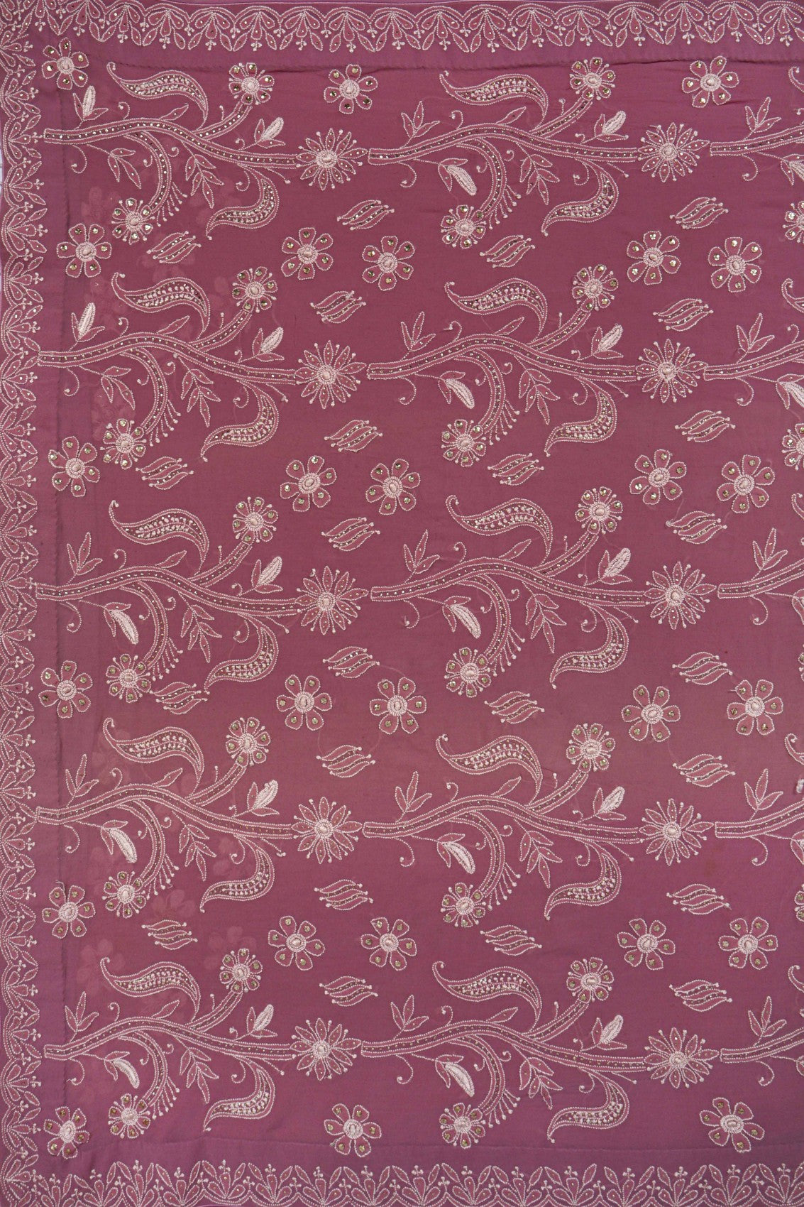 Ada Hand Embroidered Mauve Pure Georgette Lucknowi Chikankari Saree/Blouse with Muqaish Work A310154