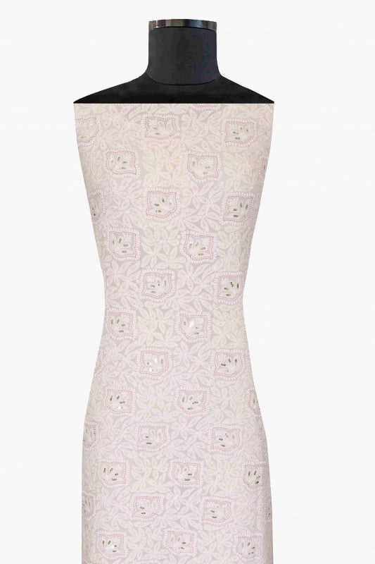 Ada Hand Embroidered White Georgette Lucknowi Chikan Unstitched Kurta Piece With Pearl Work A570790