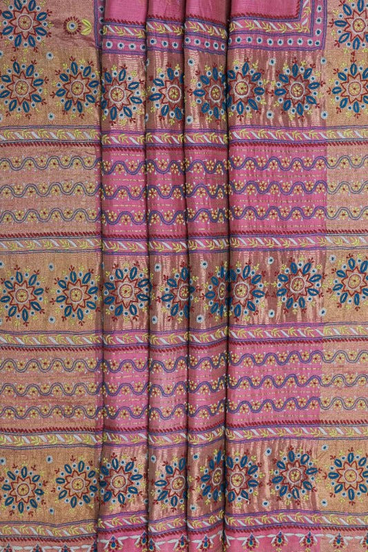 Ada Hand Embroidered Onion Pink Chanderi Lucknowi Chikankari Saree With Blouse-A97681