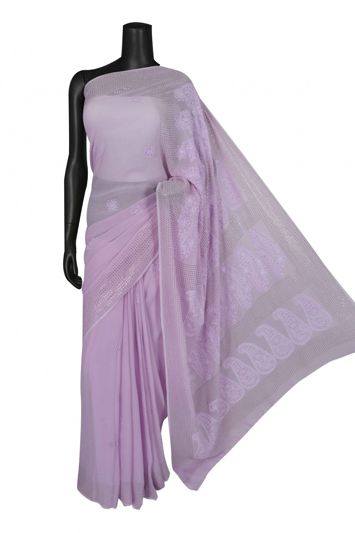 Ada Hand Embroidered Mauve Georgette Lucknowi Chikankari Saree/Blouse with Muqaish Work 01A217614