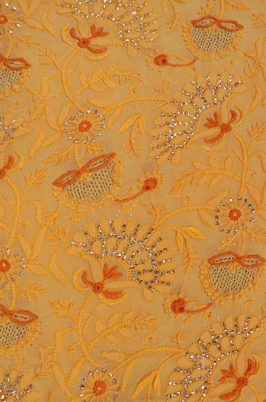 Ada Hand Embroidered Yellow Pure Georgette Lucknowi Chikankari Unstitched Suit Piece With Muqaish Work 01A157718